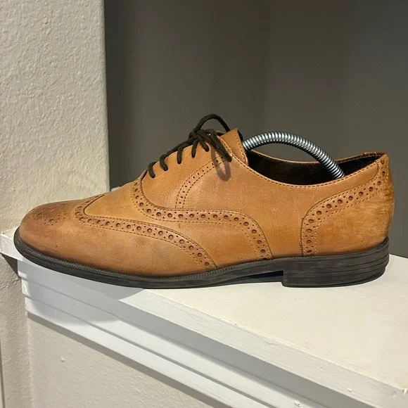 Cole Haan Mens C25805 Wing Tip Ox Oxford British Tan Size 10 Medium Leather - Picture 4 of 9